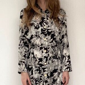 Superb long party evening dress printed vintage flower grunge hippie boho S M